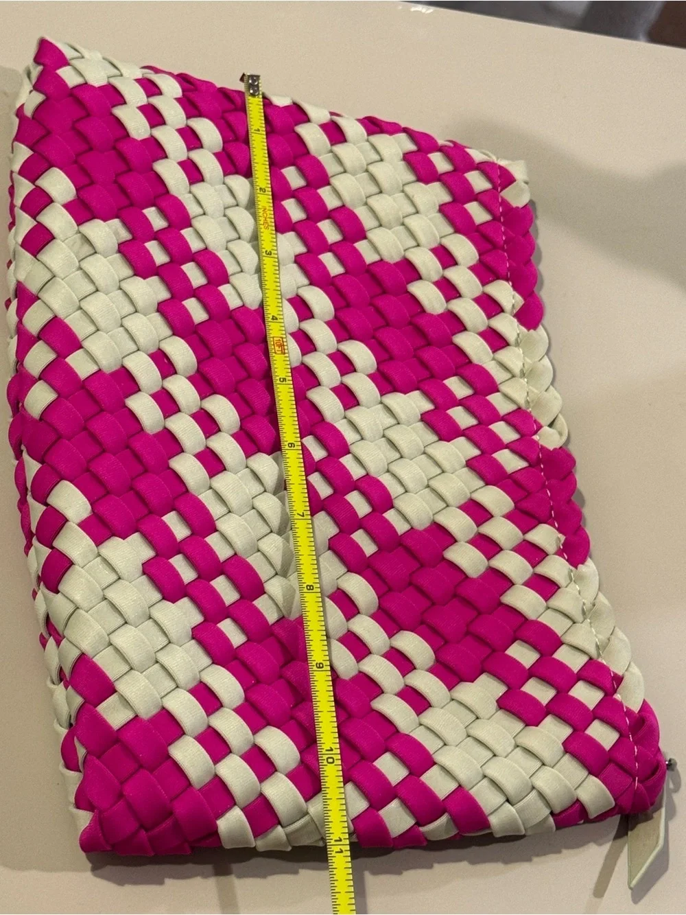 Naghedi St. Barths Hibiscus Large Plaid Tote Handwoven Neoprene Zip Pouch $350.0 - Picture 9 of 13